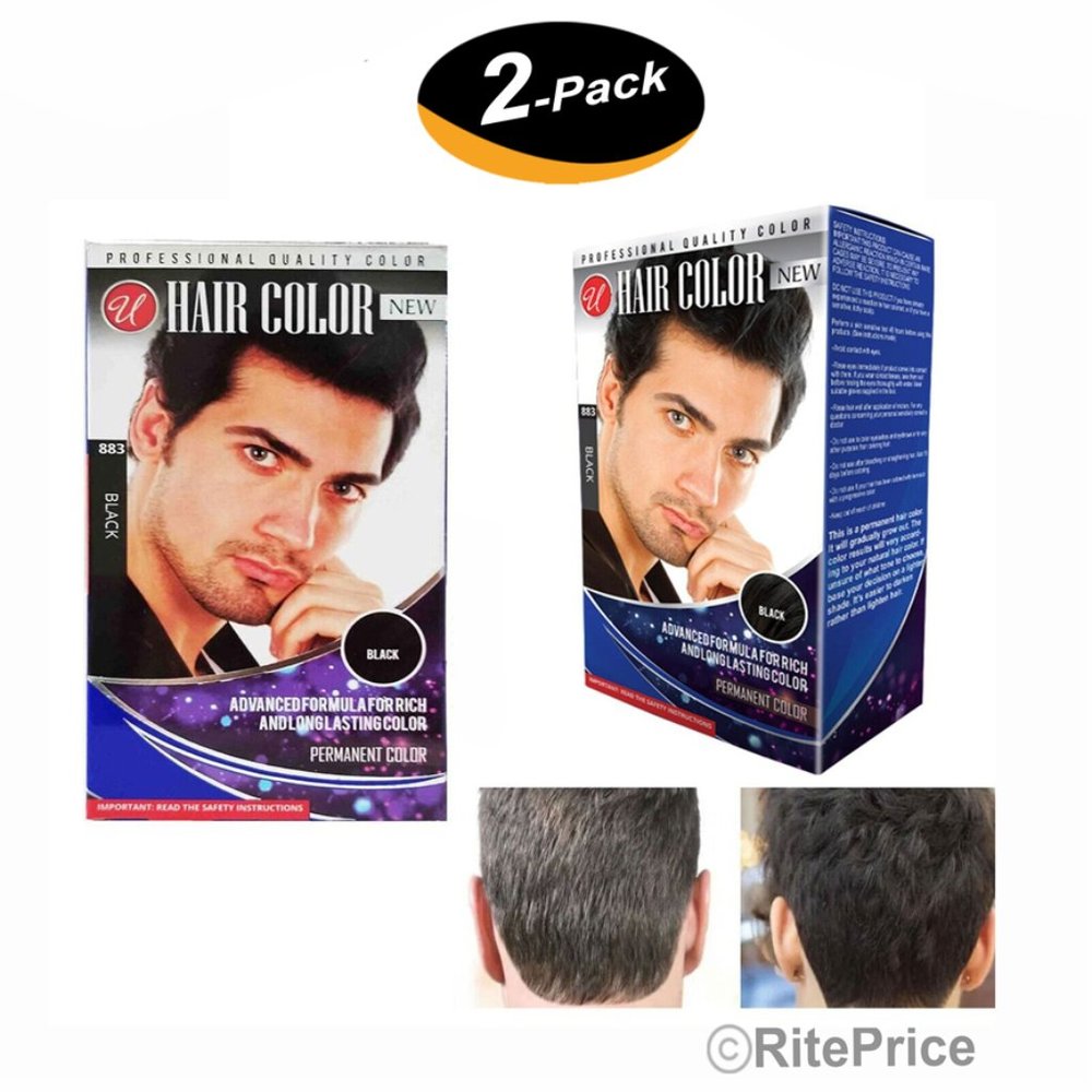 Men's Hair and Beard Black Color Dye Permanent Professional in 5 Minute (2 Pack)